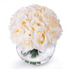 21 Heads Cream Rose Silk Flower Arrangement in Round Clear Glass Vase With Faux Water