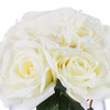 10 Heads Cream Rose Silk Flower Arrangement in Round Clear Glass Vase With Faux Water