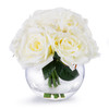 10 Heads Cream Rose Silk Flower Arrangement in Round Clear Glass Vase With Faux Water