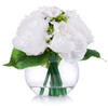White Artificial Mixed Peony Flower Arrangement in Clear Glass Vase With Faux Water