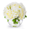 Cream Mixed Rose and Hydrangea Flower Arrangement in Clear Glass Vase With Faux Water