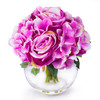 Purple Mixed Rose and Hydrangea Flower Arrangement in Clear Glass Vase With Faux Water