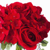 Red Mixed Rose and Hydrangea Flower Arrangement in Clear Glass Vase With Faux Water