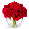 7 Heads Red Large Rose Flower Arrangement in Clear Glass Vase With Faux Water