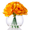 7 Heads Yellow Large Rose Flower Arrangement in Clear Glass Vase With Faux Water