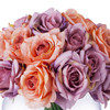 Purple Peach Silk Rose Flower Arrangement in Clear Glass Vase With Faux Water
