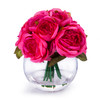 Purple  Red Silk Peony Flower Arrangement in Clear Glass Vase With Faux Water