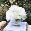 Mixed  Cream Rose and Hydrangea Flower Arrangement in Cube Glass Vase With Faux Water