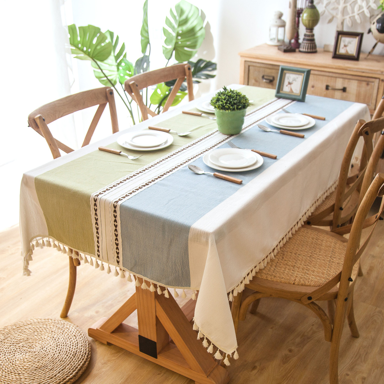 54x 80 Turquoise And Light Blue High Quality Rectangle Cotton And Linen Tablecloth With Tassels Enova Home 54x 80 Turquoise And Light Blue High Quality Rectangle Cotton And Linen Tablecloth With Tassels Enova Home