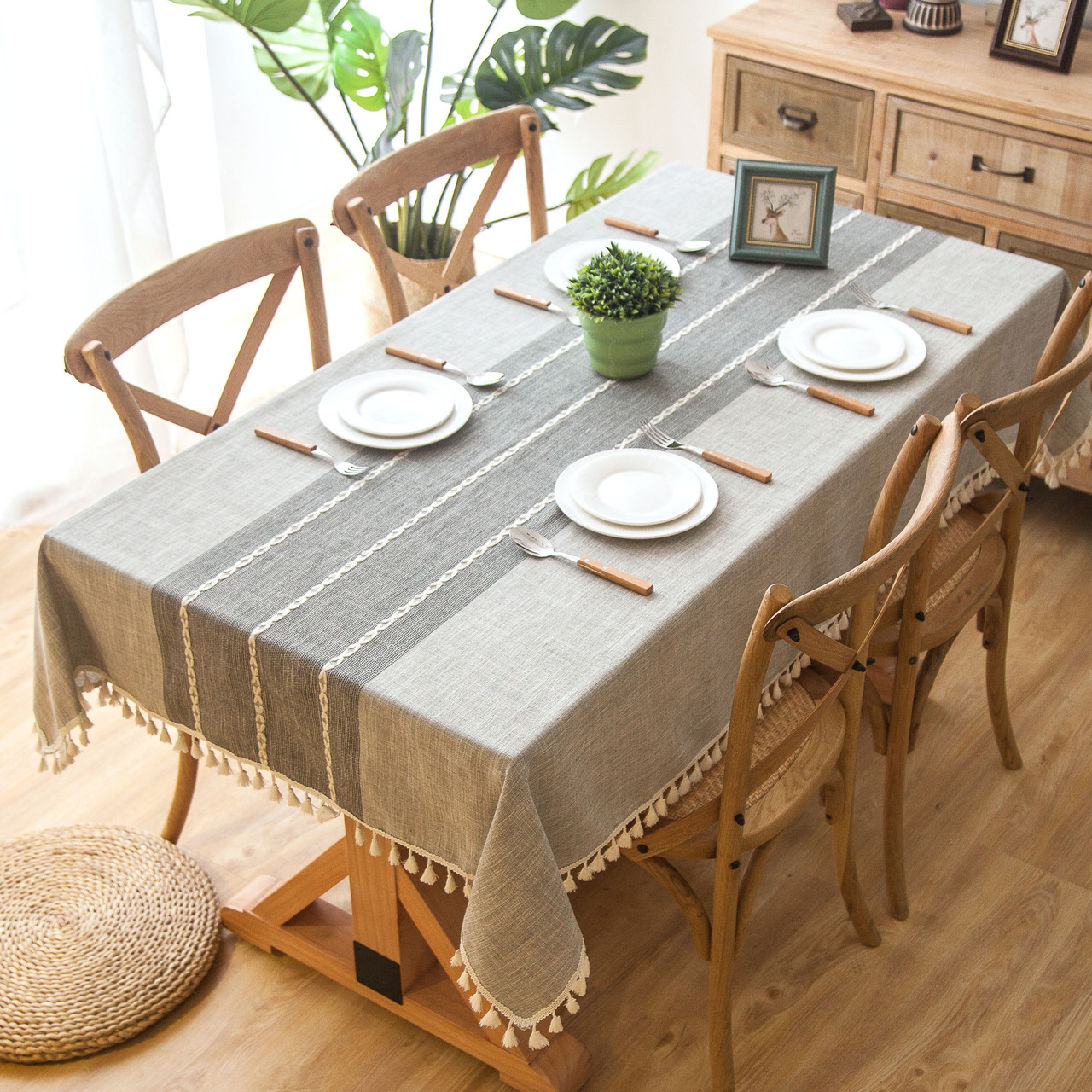 54x 80 Light Grey High Quality Rectangle Cotton And Linen Tablecloth With Tassels Enova Home 54x 80 Light Grey High Quality Rectangle Cotton And Linen Tablecloth With Tassels Enova Home