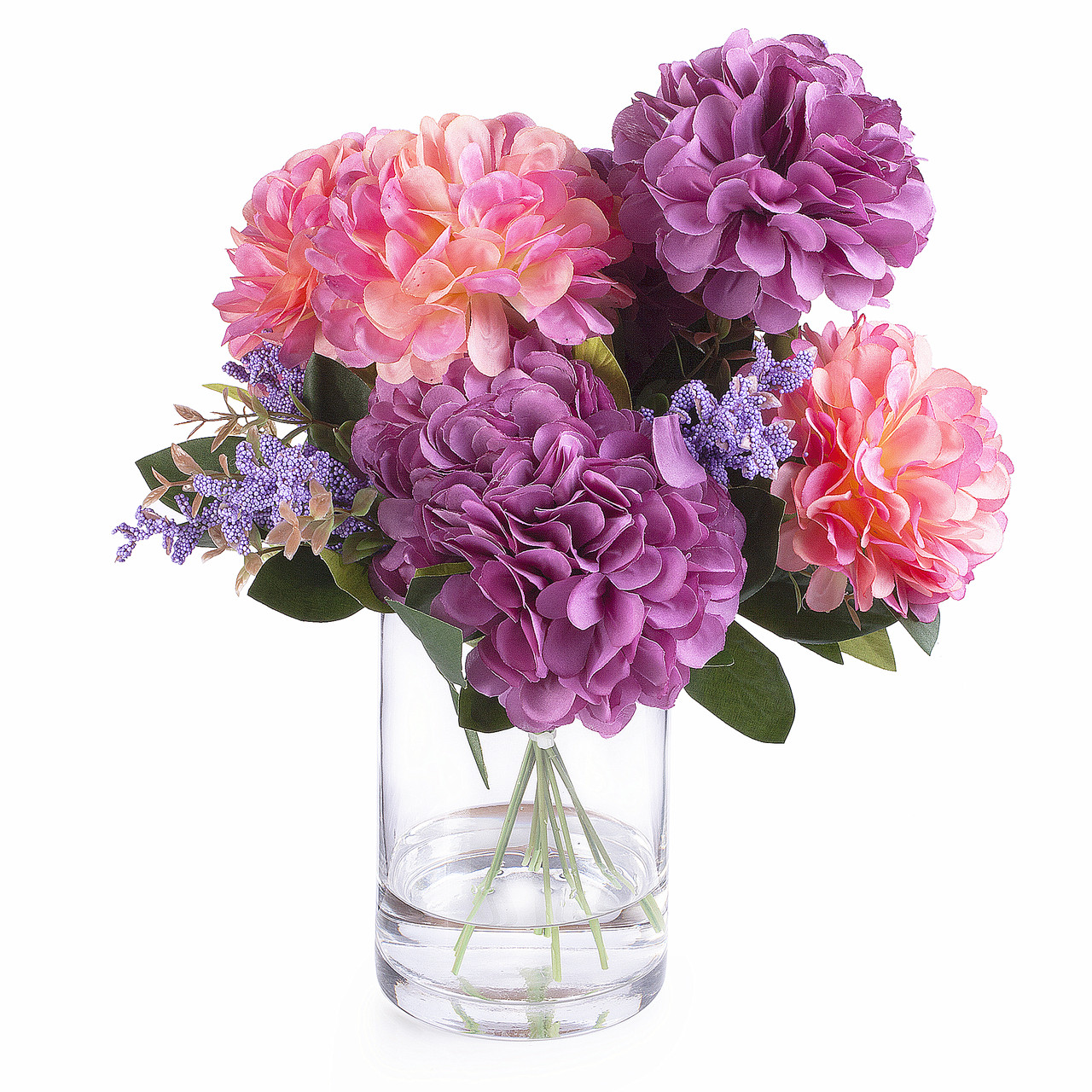 purple artificial flowers in vase