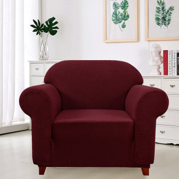  Elegant Jacquard Polyester Spandex Stretch Washable Box Cushion Armchair  Slipcover-Wine Red