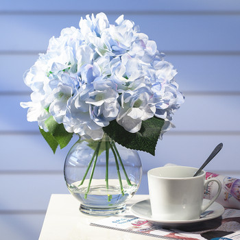 Azure Silk Hydrangea Flower Arrangement in Clear Glass Vase With Faux Water