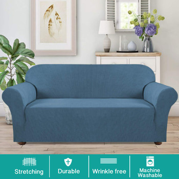 Jacquard  Polyester Spandex Fabric One Piece Box  Cushion Loveseat Slipcovers-Denim Blue