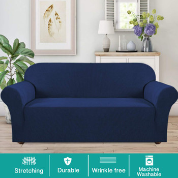 Jacquard  Polyester Spandex Fabric One Piece Box  Cushion Loveseat Slipcovers-Dark Blue