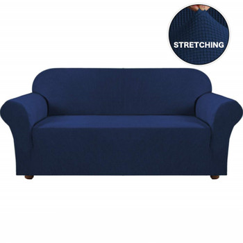 Jacquard  Polyester Spandex Fabric One Piece Box  Cushion Loveseat Slipcovers-Dark Blue
