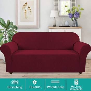 Jacquard  Polyester Spandex Fabric One Piece Box  Cushion Loveseat Slipcovers-Wine Red