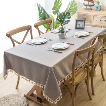High Quality Grey Rectangle Cotton and Linen Tablecloth 