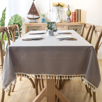High Quality Grey Rectangle Cotton and Linen Tablecloth 