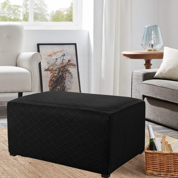 Black Ultra Soft Rhombus Jacquard Polyester Stretch Fabric  Oversized Ottoman Slipcover 
