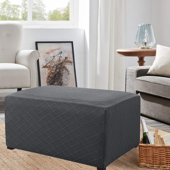 Grey Ultra Soft Rhombus Jacquard Polyester Stretch Fabric  Oversized Ottoman Slipcover 