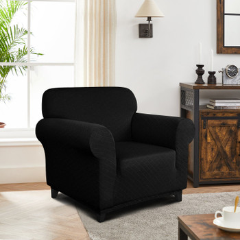 Black Ultra Soft Rhombus Jacquard Polyester Spandex Fabric Box Cushion Armchair Slipcover