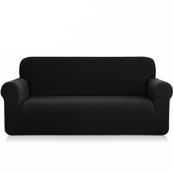 Black Ultra Soft Rhombus Jacquard Polyester Spandex Fabric Box Cushion Sofa Slipcover