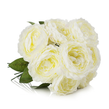 Cream Silk Peony Arrangement in Clear Glass Vase With Faux Water