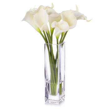Cream Real Touch Calla Lily Flower Arrangement in Clear Glass Vase With Faux Water