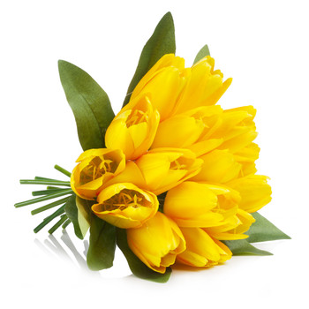 18 Head Yellow Silk Tulip Flower in  Glass Vase With Faux Water