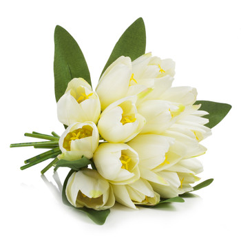 18 Heads Cream Silk Tulip Flower in  Glass Vase With Faux Water