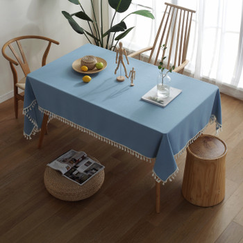 High Quality Blue Rectangle Cotton and Linen Tablecloth 