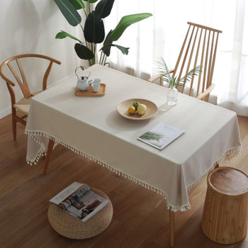 High Quality Cream Rectangle Cotton and Linen Tablecloth 