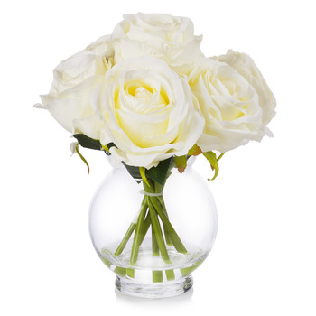 Silk Rose Flower Arrangement in Clear Glass Vase With Faux Water