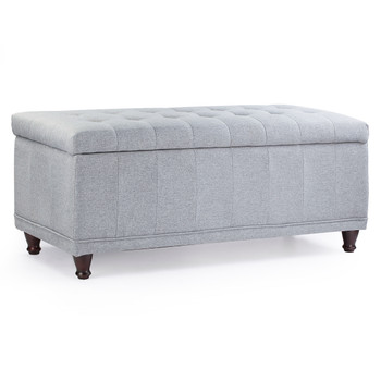 Ava 42 Inches Large Modern Linen Fabric Rectangle Storage Ottoman(Light Grey) 