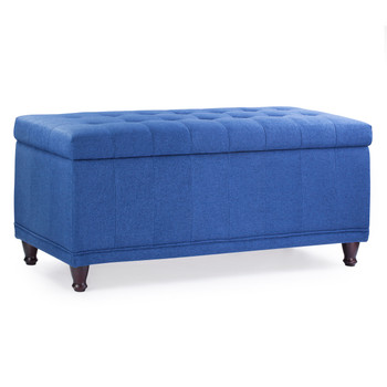 Ava 42 Inches Large Modern Linen Fabric Rectangle Storage Ottoman(Blue)