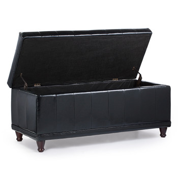 Aqua 42 Inches Large Modern Elegant Leather Rectangle Storage Ottoman(Black)