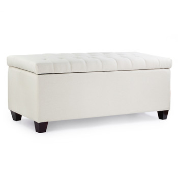 Bliss 42 Inches Simple Modern Linen Fabric Rectangle Storage Ottoman(Beige) 