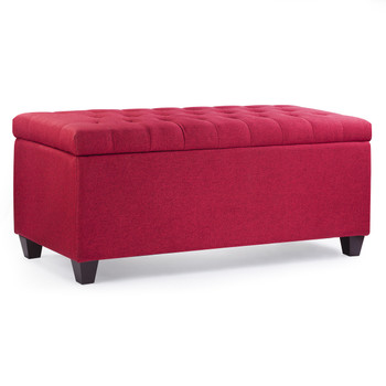 Bliss 42 Inches Simple Modern Linen Fabric Rectangle Storage Ottoman(Wine Red) 