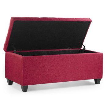 Bliss 42 Inches Simple Modern Linen Fabric Rectangle Storage Ottoman(Wine Red) 