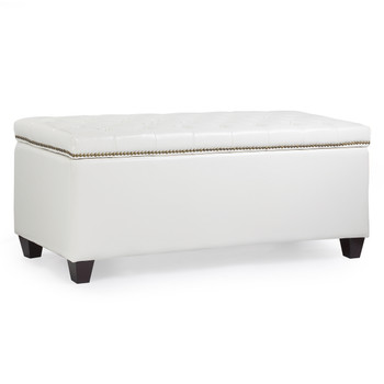 Caro 42 Inches Large Modern Elegant Leather Rectangle Storage Ottoman(Ivory White) 