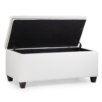 Caro 42 Inches Large Modern Elegant Leather Rectangle Storage Ottoman(Ivory White) 