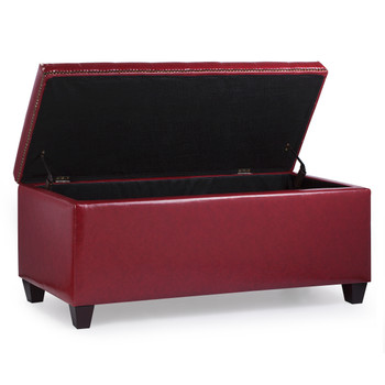 Caro 42 Inches Large Modern Elegant Leather Rectangle Storage Ottoman(Wine)