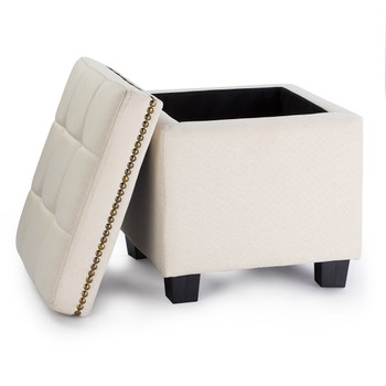 Tala 15 Inches Modern Linen Fabric Square Storage Ottoman(Beige)