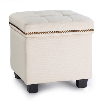 Tala 15 Inches Modern Linen Fabric Square Storage Ottoman(Beige)