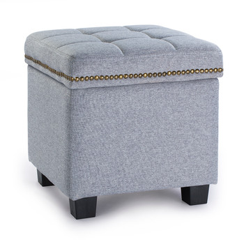 Tala 15 Inches Modern Linen Fabric Square Storage Ottoman(Grey)