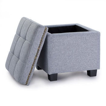 Tala 15 Inches Modern Linen Fabric Square Storage Ottoman(Grey)
