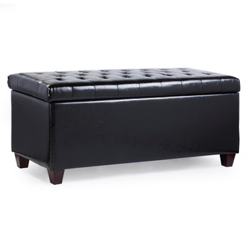 Finley 42 Inches Large Modern Elegant Leather Rectangle Storage Ottoman (Black)