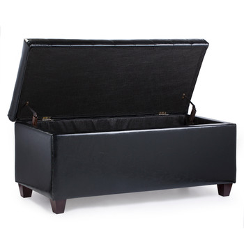 Finley 42 Inches Large Modern Elegant Leather Rectangle Storage Ottoman (Black)