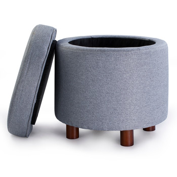 Elisa 18 Inches Modern Linen Fabric Round Storage Ottoman(Grey)